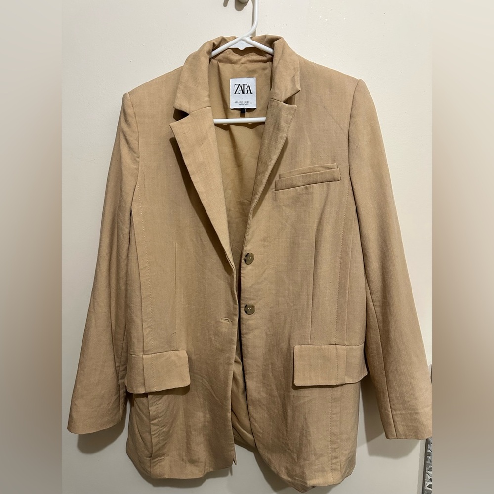 Zara Oversized Linen Style Tan Blazer